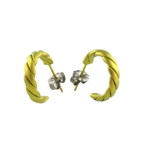 Small Flat Twisted Yellow Hoop Earrings